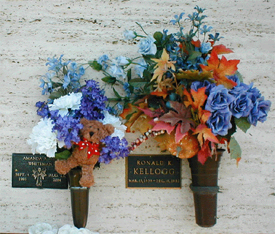 Amanda & her Grandpa Kellogg's Crypt Markers & flowers. Aug. 23, 2005.
